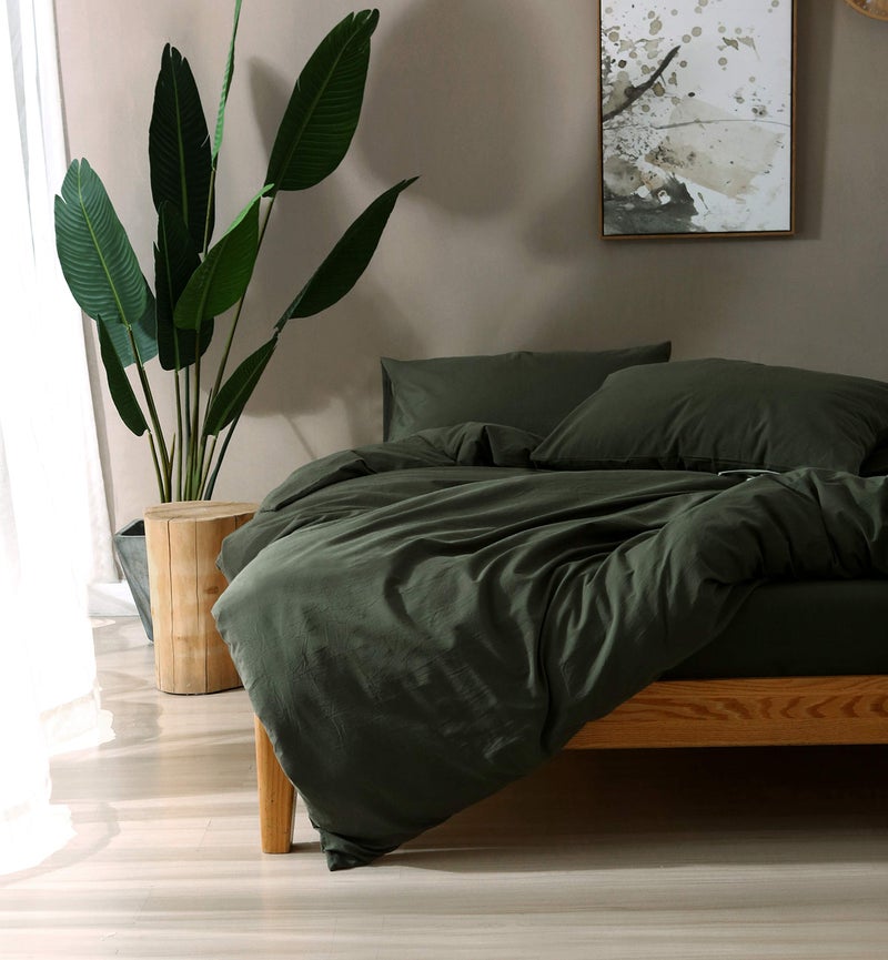 F.Y.Dreams 100% Washed Cotton Duvet Cover for Weighted Blanket 60x80 inches with 8 Ties, Zipper on Long Side/Forrest Green/Just Duvet Cover - Image 5